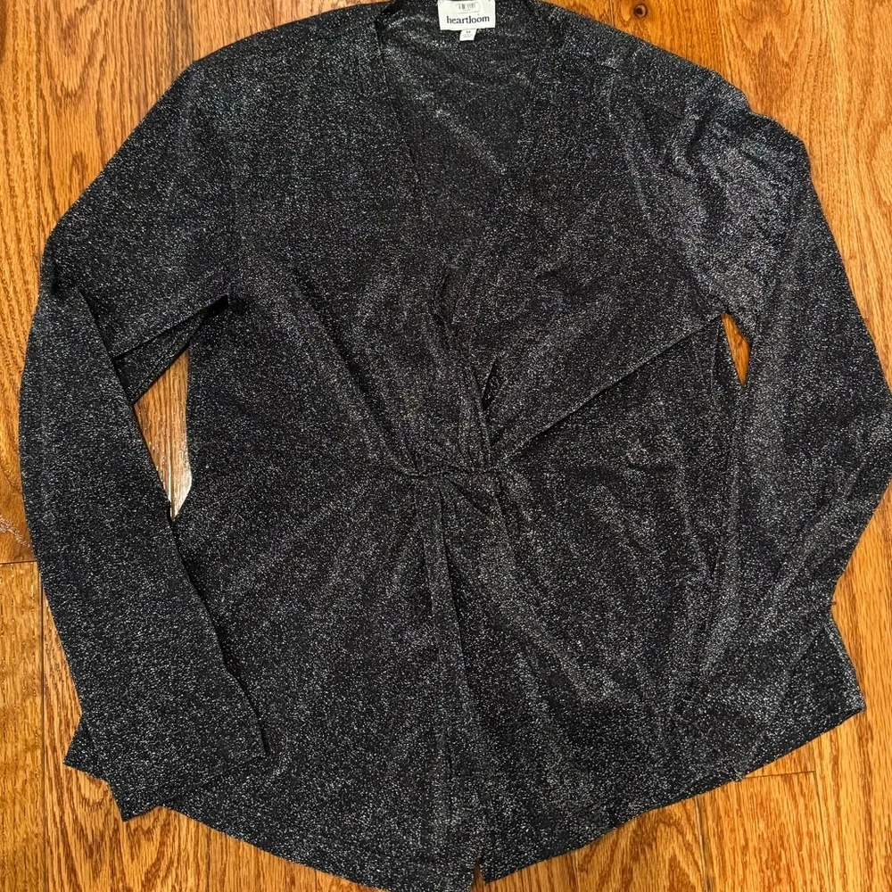 Heartloom Sonora Top Shimmering Metallic Black Twist Front Blouse - Picture 4 of 5